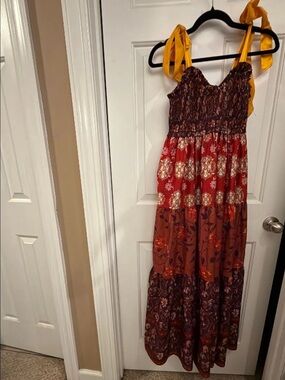 PMP Boho Tiered Maxi Dress with Mustard Tie Straps